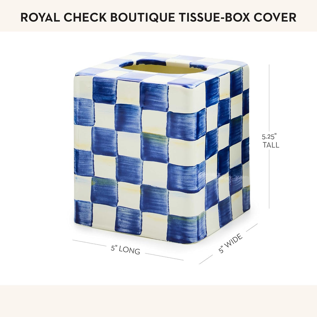 MACKENZIE-CHILDS Tissue-Box Cover, Blue-and-White Royal Check, Square
