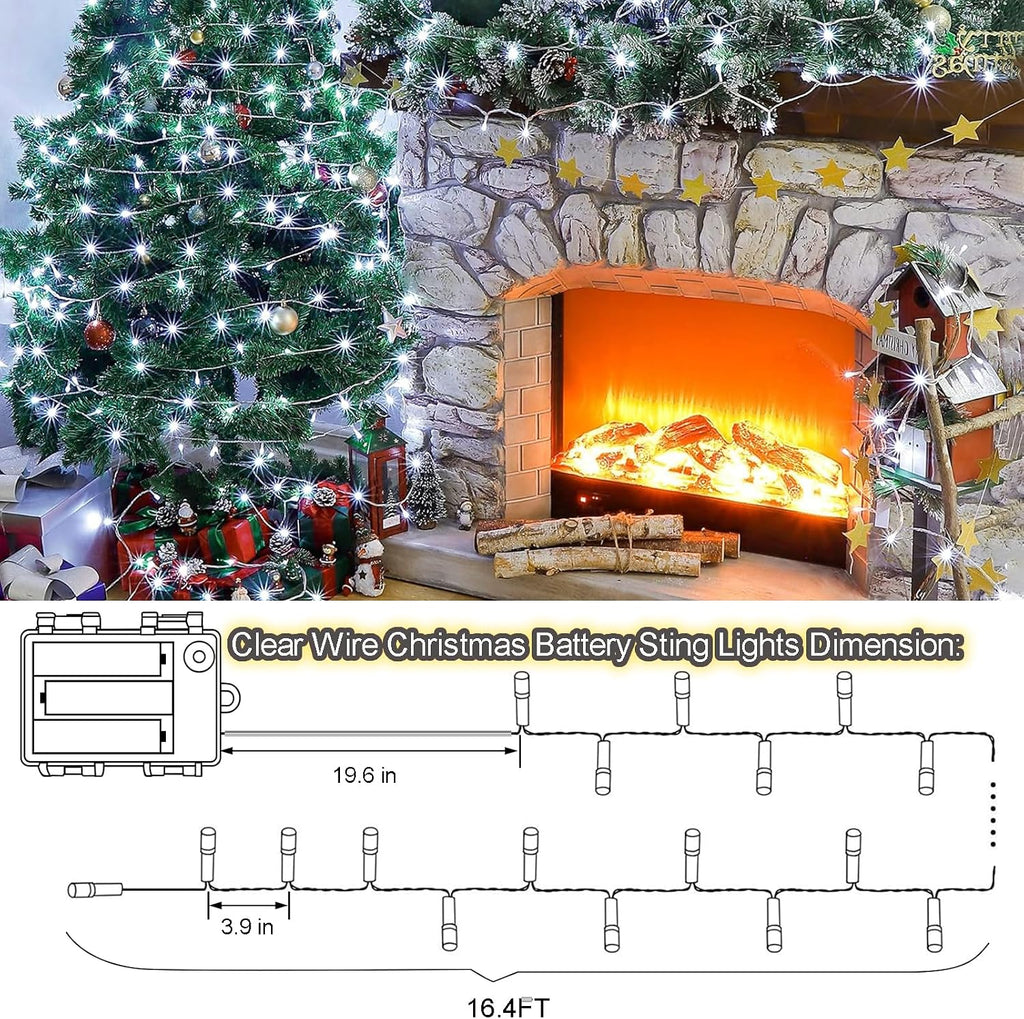 4 Pack Battery Operated Christmas String Lights 16.5Ft 50LED Wreath Lights