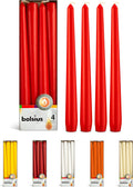 BOLSIUS Red Taper Candles - 4 Pack Unscented 10 Inch Dinner Candle Set - 8 Hours Burn Time - Premium European Quality - Smokeless and Dripless Household, Wedding, Party, and Home Decor Candlesticks