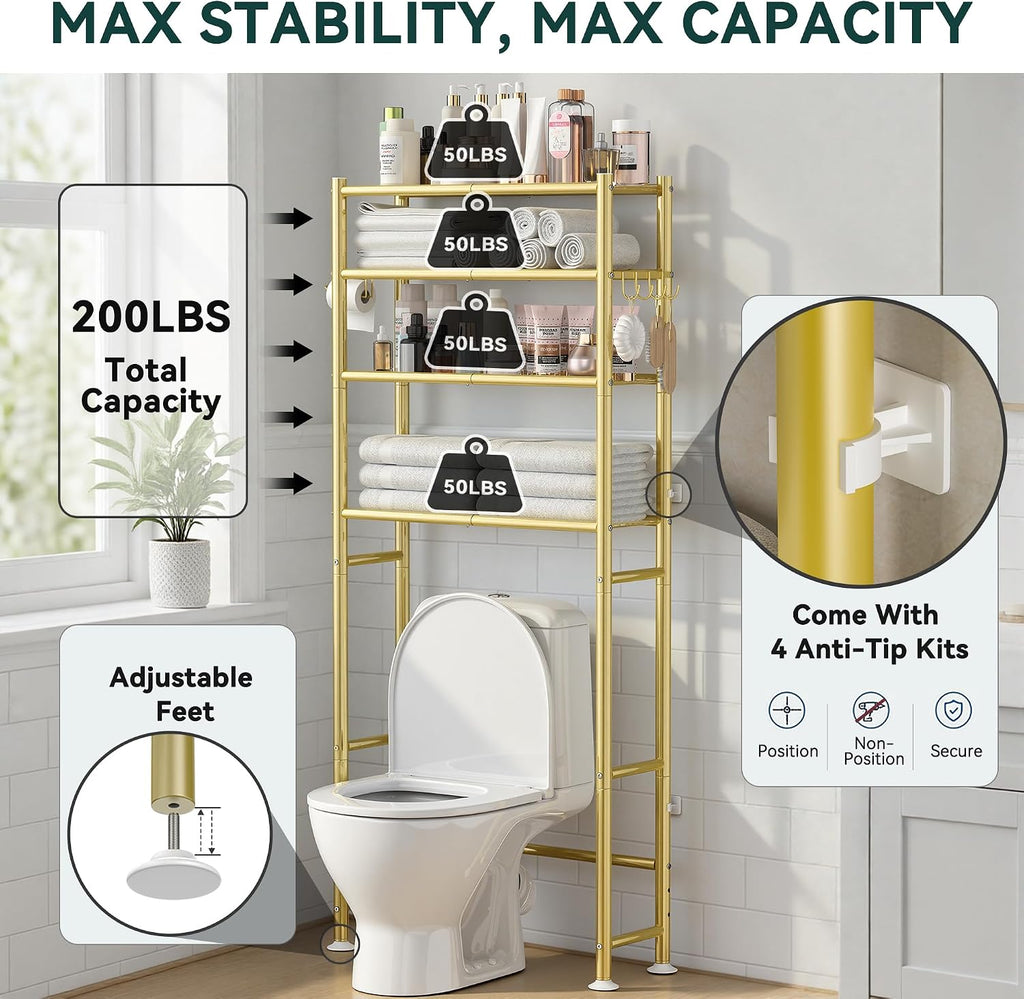 GloTika 4-Tier Over The Toilet Storage Shelves, Gold