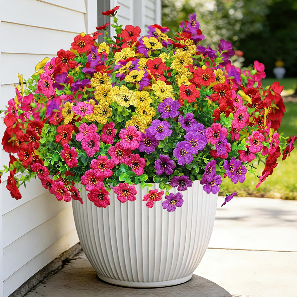 Artificial Flowers for Outdoors (12, Purple Red Yellow Hot Pink)