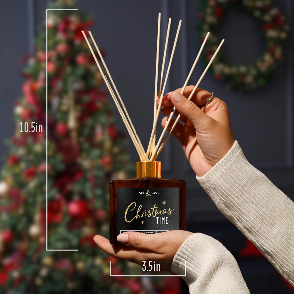 Christmas Diffuser, Christmas Reed Diffuser Decor - w/Apple, Cinnamon & Clove I Infused w/Essential Oils I 3.75 OZ Oil I Long-Lasting Scent Lasts 4-6 Month's I Made in The USA