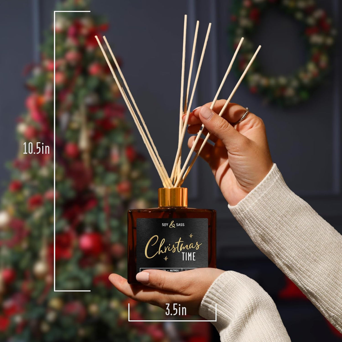 Christmas Diffuser, Christmas Reed Diffuser Decor - w/Apple, Cinnamon & Clove I Infused w/Essential Oils I 3.75 OZ Oil I Long-Lasting Scent Lasts 4-6 Month's I Made in The USA