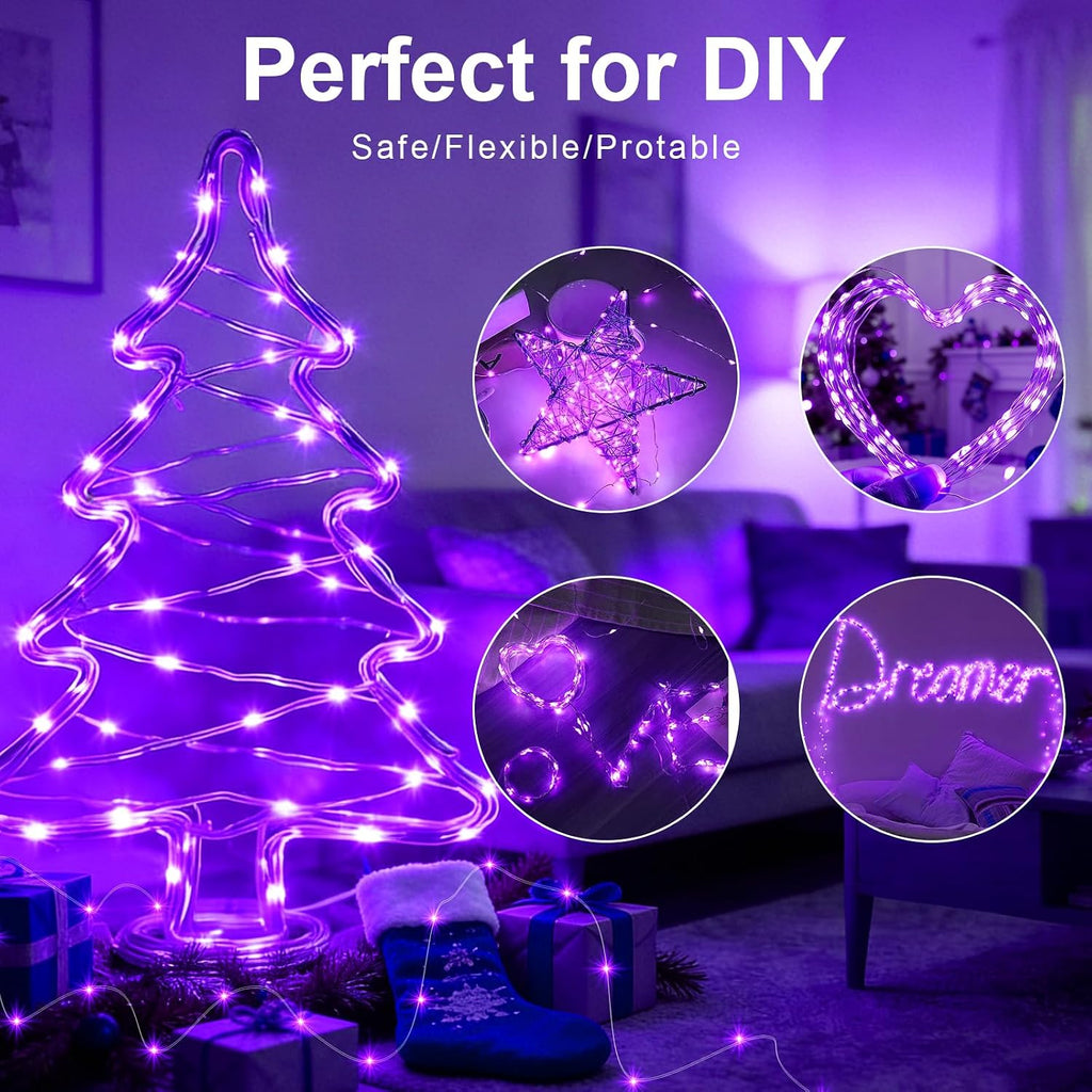 AIKEI 6 Pack Fairy Lights with Timer Battery, 8 Modes Remote,Purple