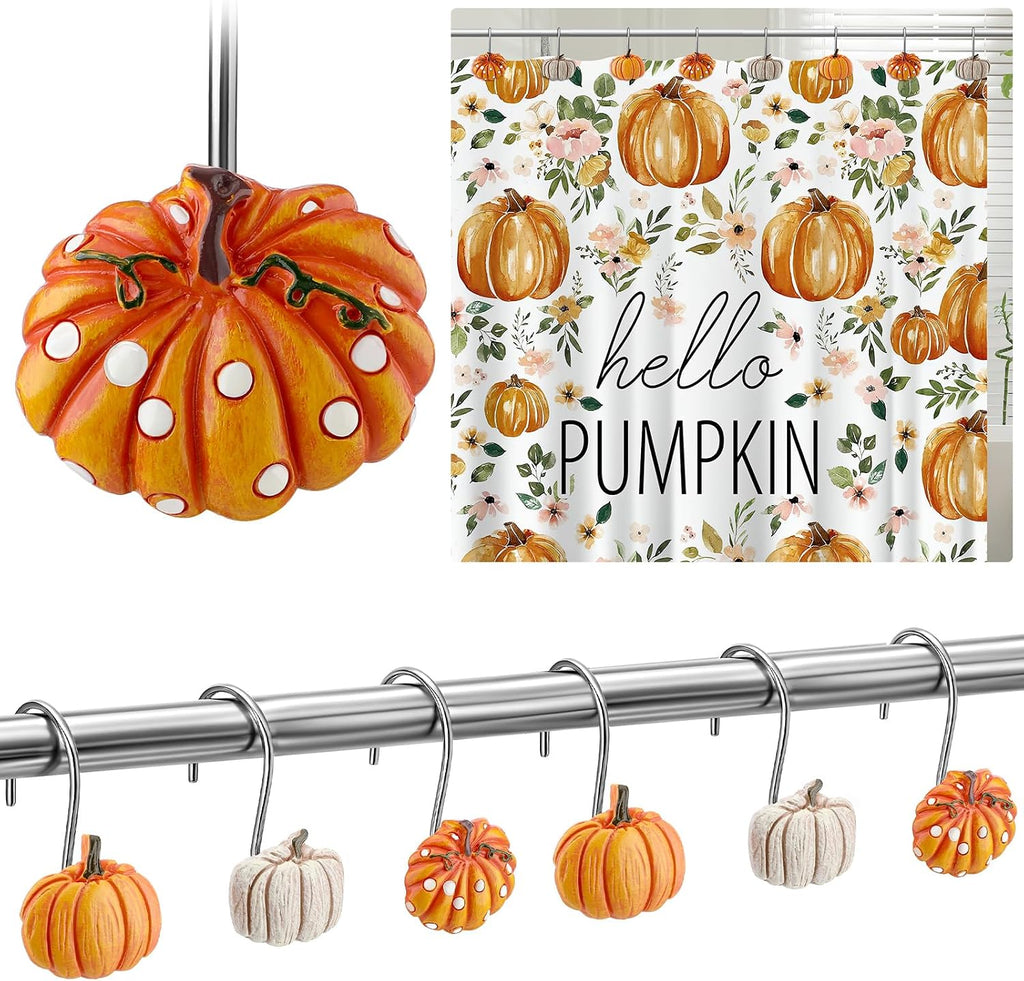 Reallnaive 12 Pcs Pumpkin Fall Shower Curtain Hooks Farmhouse, Spot