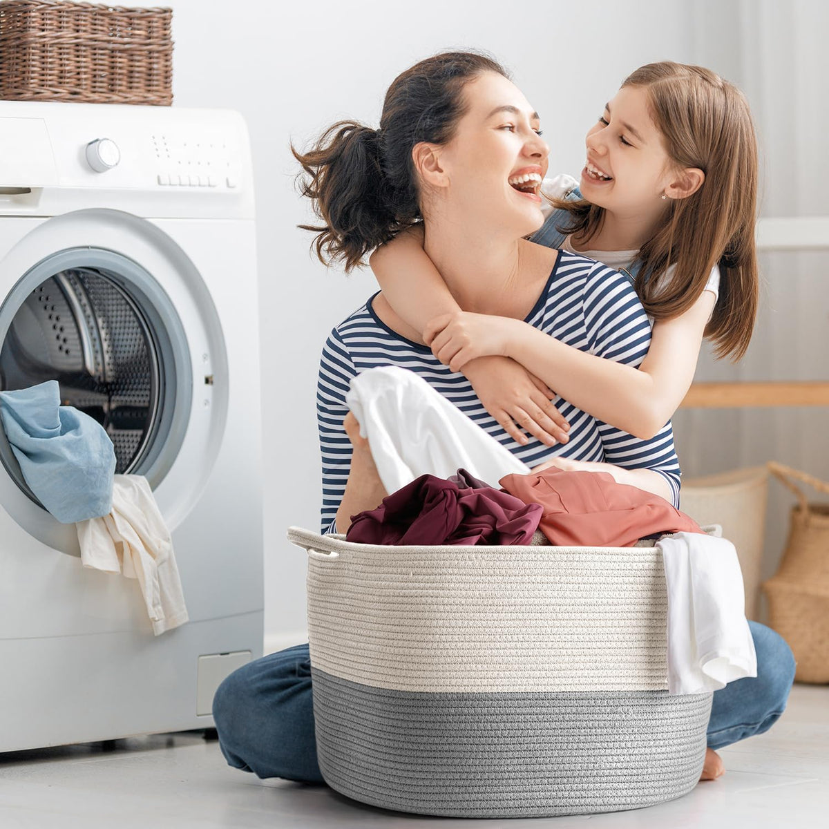 XXXLarge Blanket Basket Living Room - 22" x 22" x 14" Cotton Rope Baskets for Storage - Large Woven Basket for Toys, Towels, Pillows, Clothes- Rope Laundry Basket with Handles - Nursery Hamper Bin