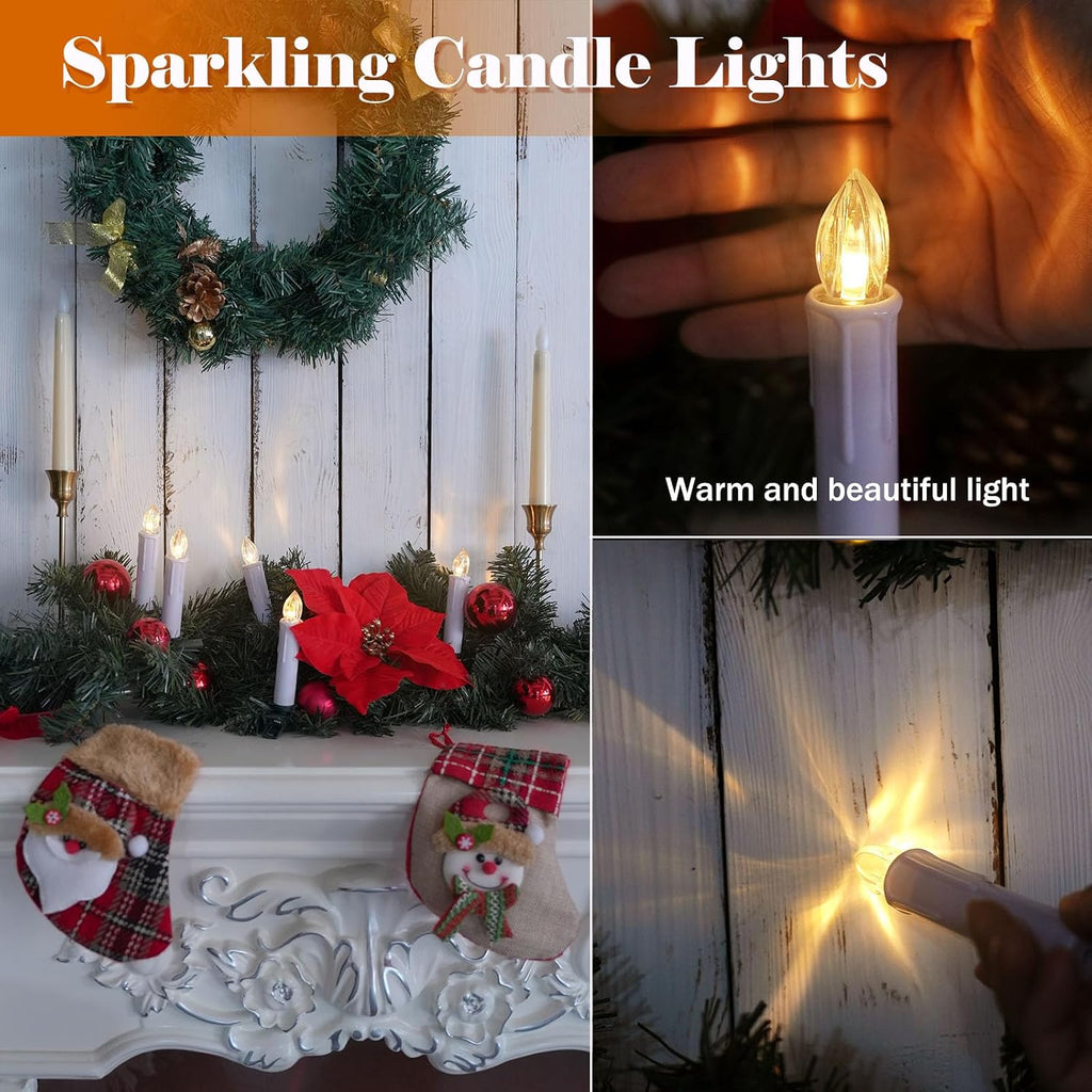 FPOO 30 pcs Christmas Tree Candles with Clips, 4''Taper Candle Stick with Remote Timer and dimmable, Waterproof White Flameless Mini Window Candle Battery Operated for Trees Wreath