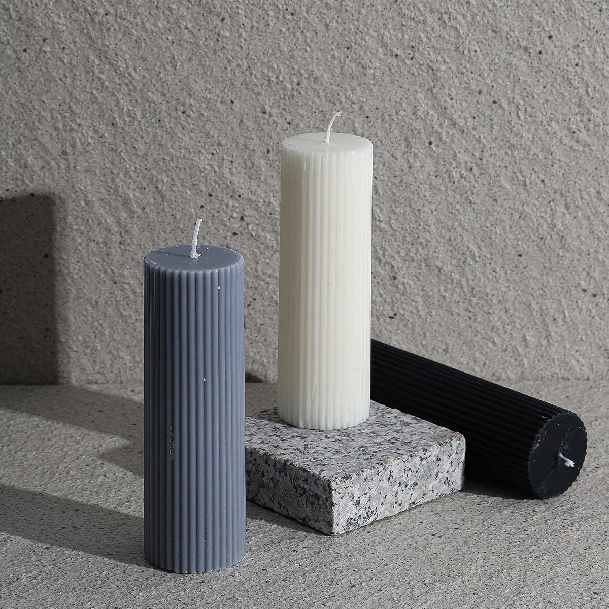 White Ribbed Pillar Candles 2x6'' Fluted Column Modern Home Décor Soy Wax Handmade (4 Packs, Natural White) Unscented, Aesthetic Decorative Textured Candle Set