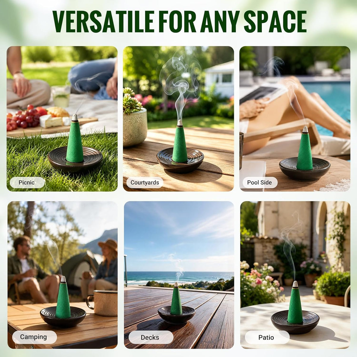 Citronella Cones (50 Cones) – Citronella Incense Cones with Ceramic Dish, Citronella Incense Cones Outdoor for Home Outside, Pool Side, Patio, Camping, Porches, Courtyards – Long Lasting Natural Scent