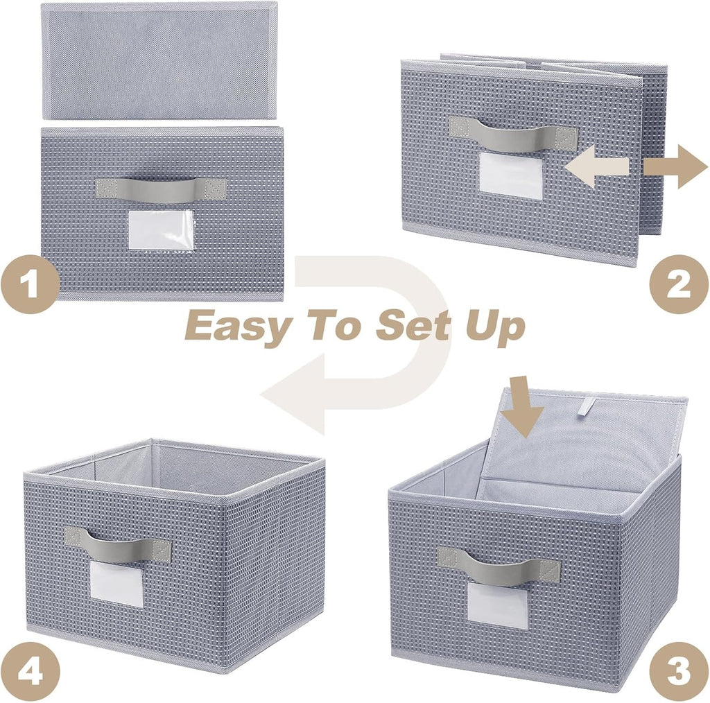 11 inch Woven Fabric Bins, Storage Baskets, Storage Cubes with Reinforced Handles, Organizer Bins for Closet Shelves, Foldable (2, Gray)
