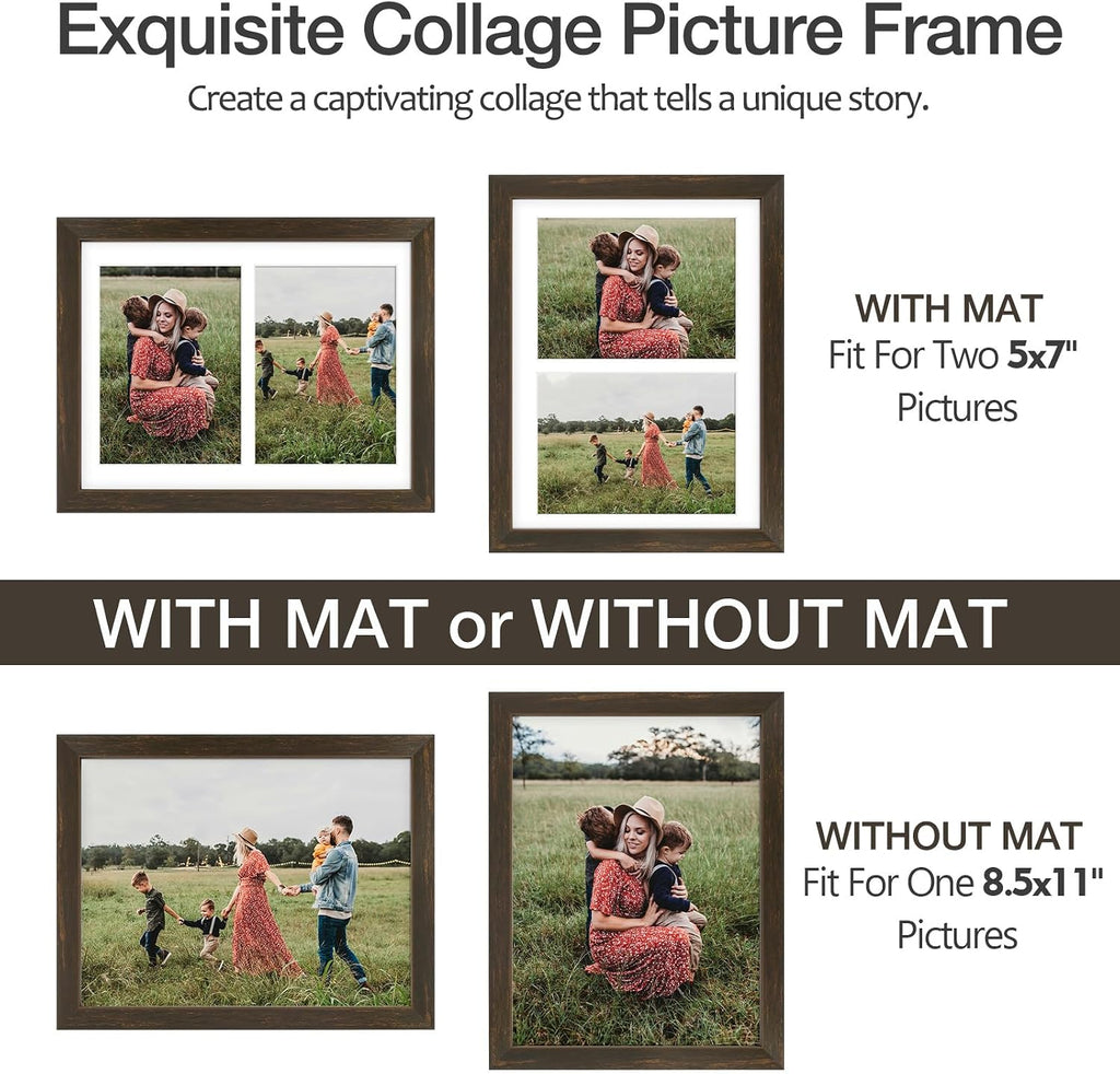 Golden State Art 8.5x11 Dark Brown Wooden Picture Frame for 2-5x7 Photos