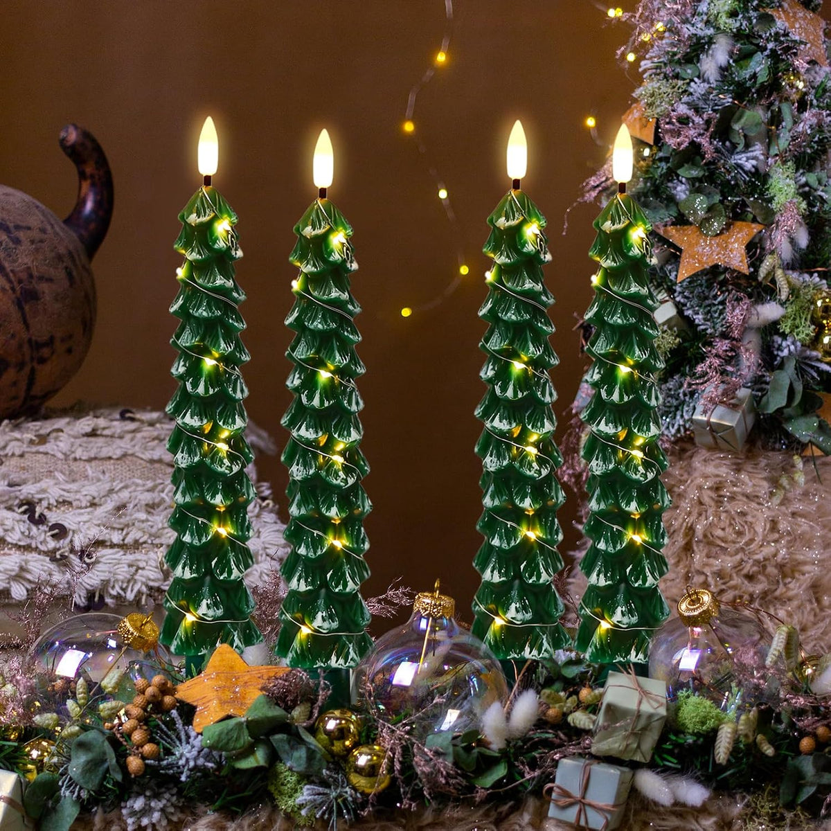 GenSwin Christmas Tree Flameless Taper Candles candlesticks Remote Timer