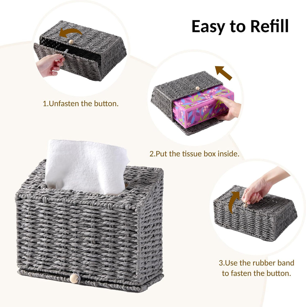 Hand Towel Box Cover, Designed for Kleenex Disposable Hand Towels, Paper Rope Tissue Box for Bathroom, Powder Room, Bedroom (Grey)