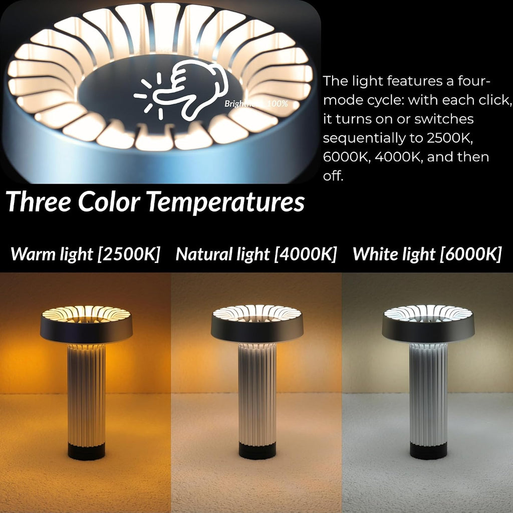 HAPYGI Cordless Table Lamp–Touch Sensor with Stepless Dimming, 5200mAh Rechargeable Battery & 100% Aluminum Body, Modern Minimalist Portable Night Light for Bedroom, Nightstand, Home Decor (Silver)
