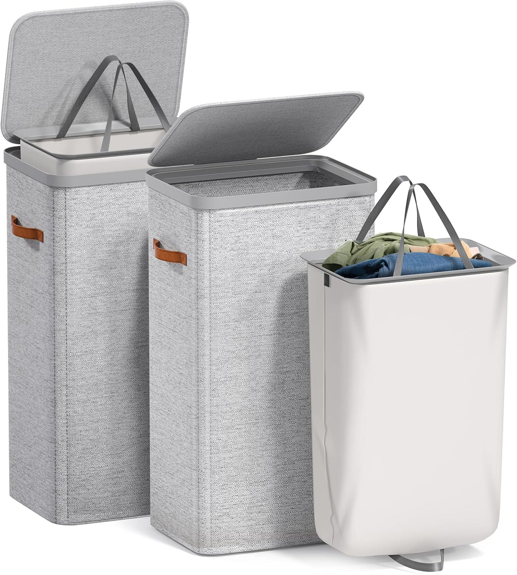 Sorbus Laundry Hamper with Lid - Collapsible Fabric Laundry Basket with Handles and Removable Laundry Bag – 26.5 Gallon (100 L) Dirty Clothes Hamper for Bedroom, bathroom and dorm - 2 Pack (Gray)