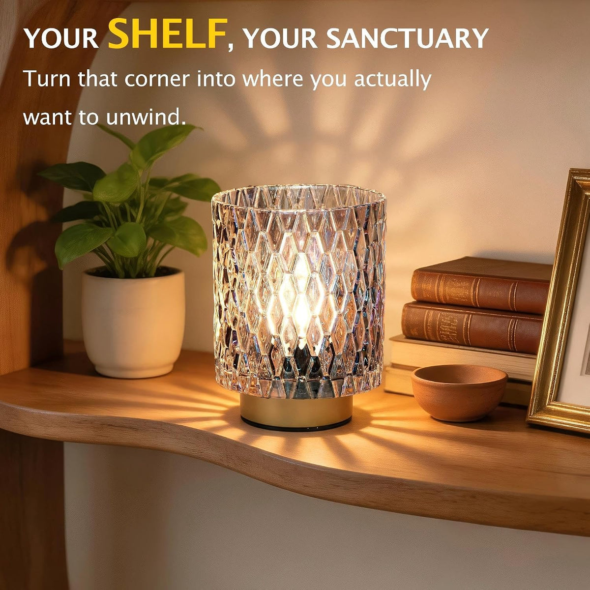 ULAROOM Battery Operated Table Lamp,Cordless Small Accent lamp, Clear