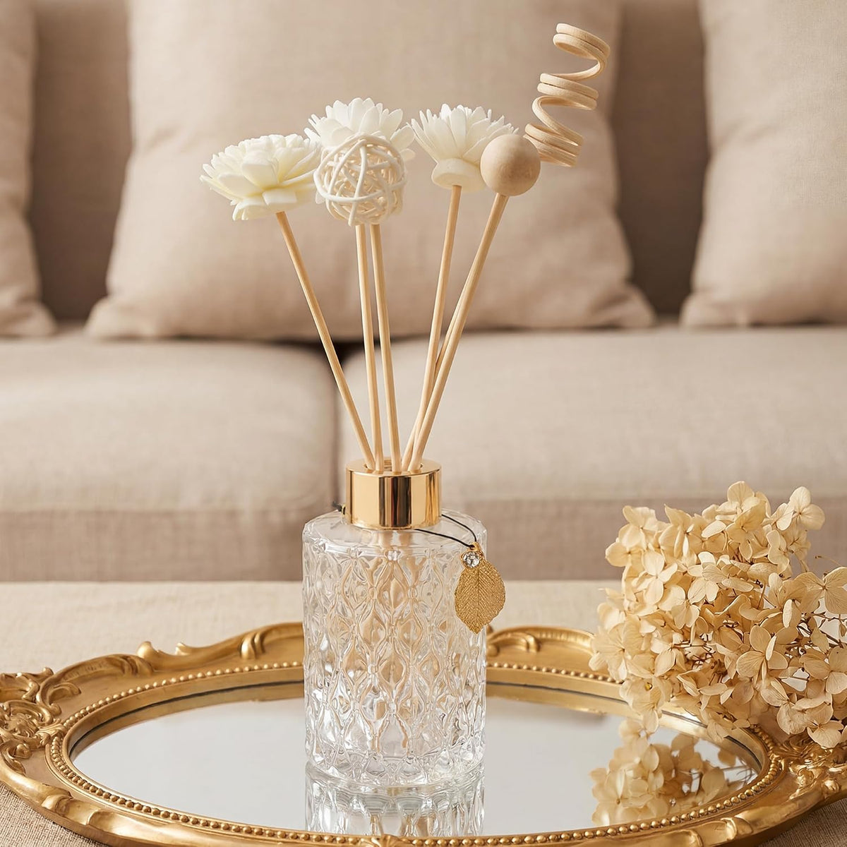Glass Reed Diffusers Bottles for Home, Diffuser Bottles with Reed Diffuser Sticks Set, Vintage Embossed Apothecary Style Flower Bud Vases with Cork Lids, Set of 3