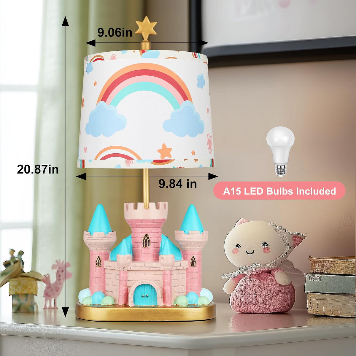 Hamucd Castle Bedside Table Lamp for Kid,Pink Princess Nursery Lamp for Girl Bedroom Nightstand Decor,Cute Desk Lamp for Study Room,1 LED Bulb Included