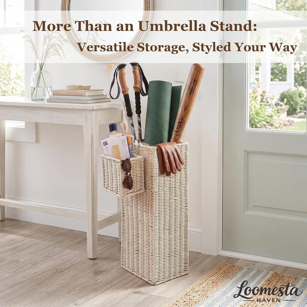 Wicker Umbrella Stand for Entryway, Decorative Rattan Holder