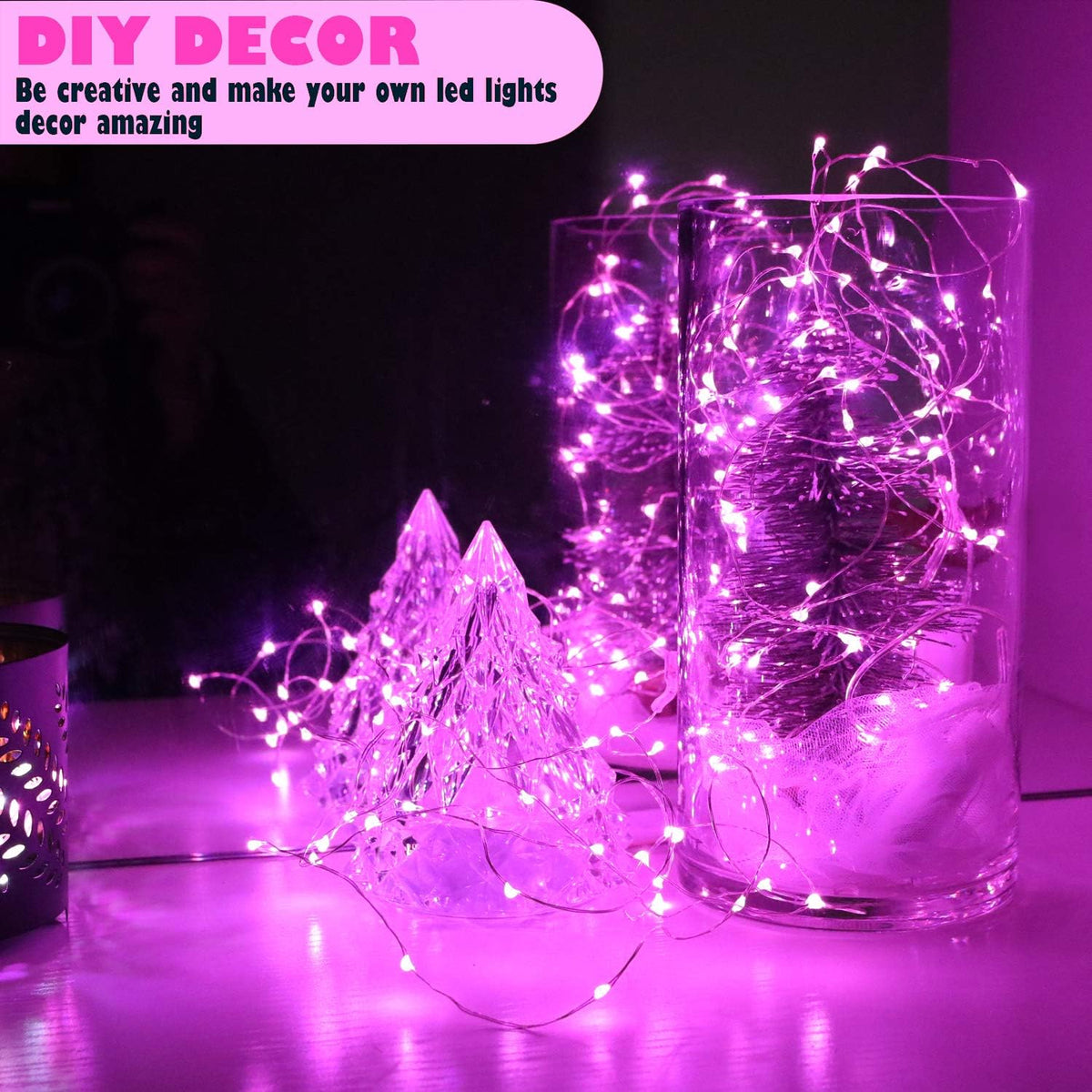 6 Pack Fairy Lights Battery Operated 10ft Silver Wire 30LEDs Pink