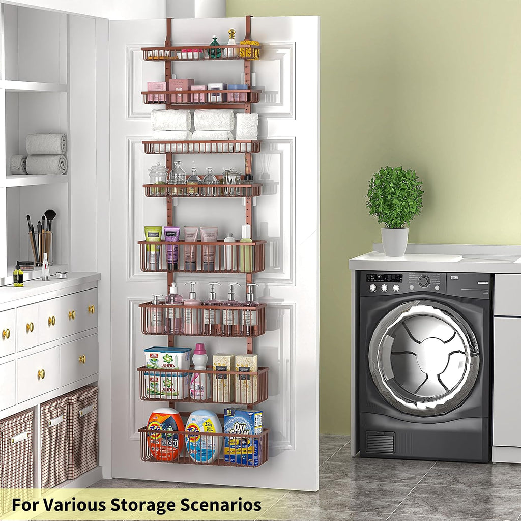 Moforoco Over The Door Pantry Organizer, Pantry Door Organizer Shelves, Kitchen Organizers and Storage, Hanging Basket Wall Spice Rack Seasoning Shelves, Laundry Room Bathroom accessories（Brown ）