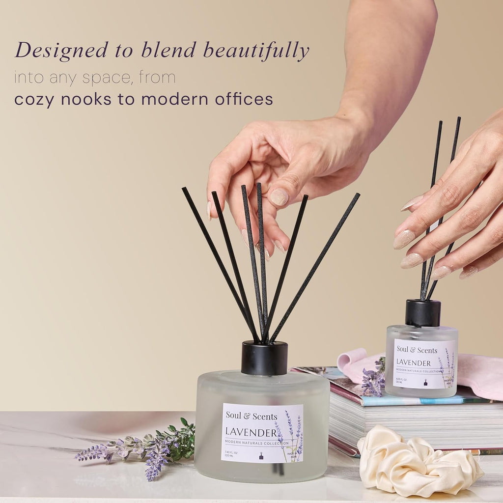 Soul & Scents Lavender Scented 4.06 oz (120ml) Reed Diffuser Set with 6 Fiber Sticks for Room Decor | Home Fragrance Reed Diffuser | Air Freshners for Home