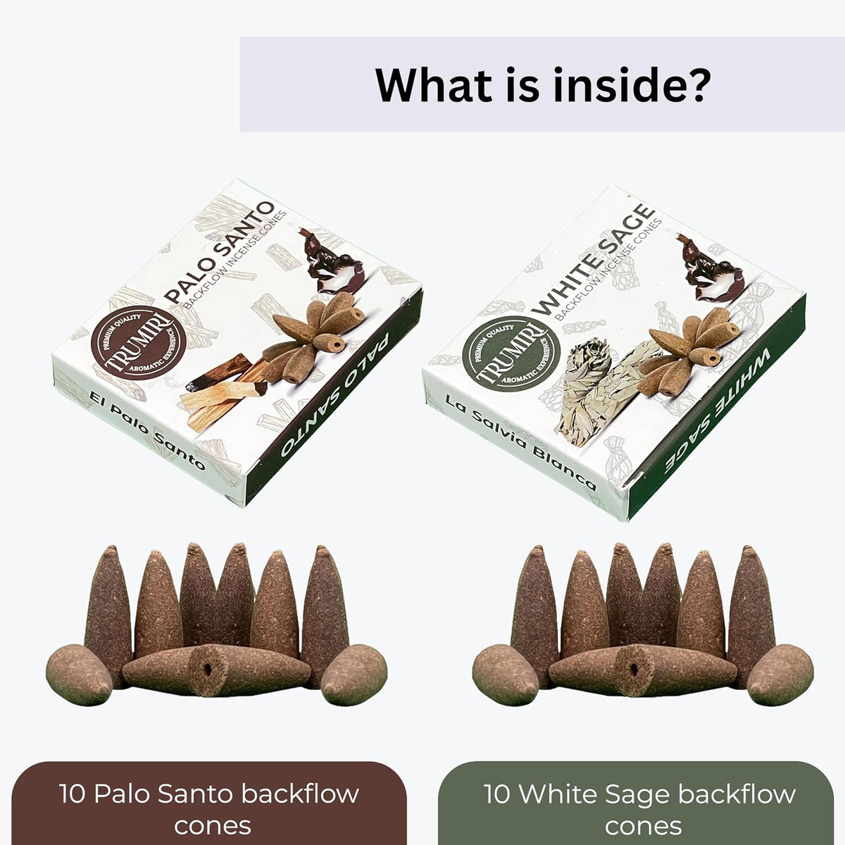 Backflow Incense Cones Combo Pack - 20 Cones, 10 Palo Santo & 10 White Sage Waterfall Incense