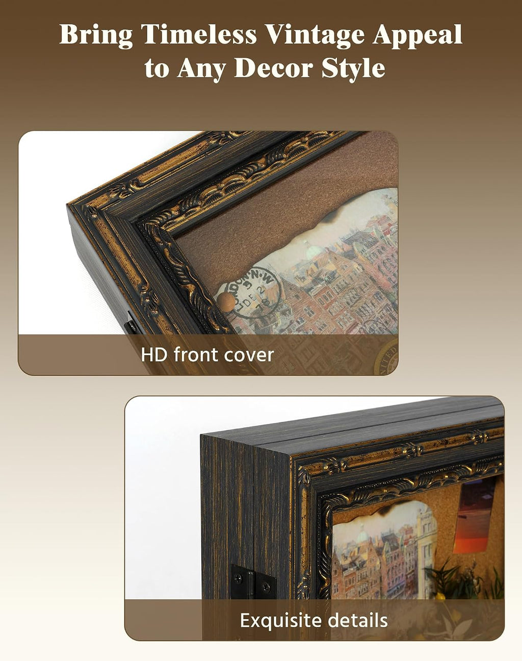 11x14 Vintage Shadow Box Display Case for Memorabilia, Black Gold