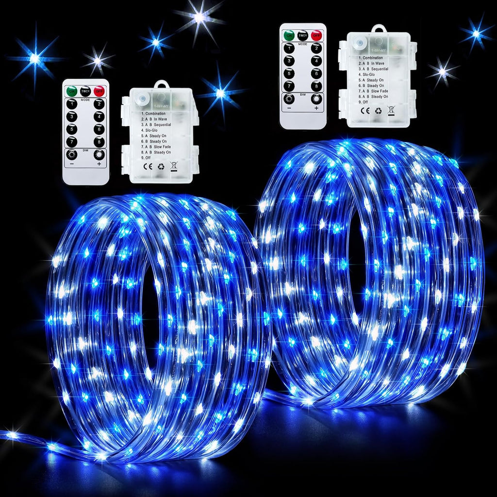 JMEXSUSS 2 Pack Rope Lights Battery Operated Christmas Lights Outdoor