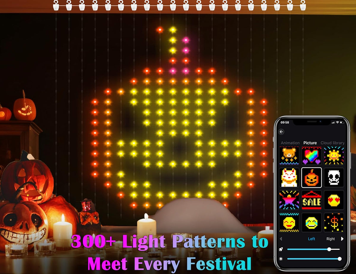 Smart Curtain Lights, 400 LED Halloween Christmas Color Changing RGB Fairy Lights, 6.6 x 6.6 FT with APP & Remote Control, DIY Waterproof Decor for Indoor Outdoor Bedroom Window Backdrop Holiday Party