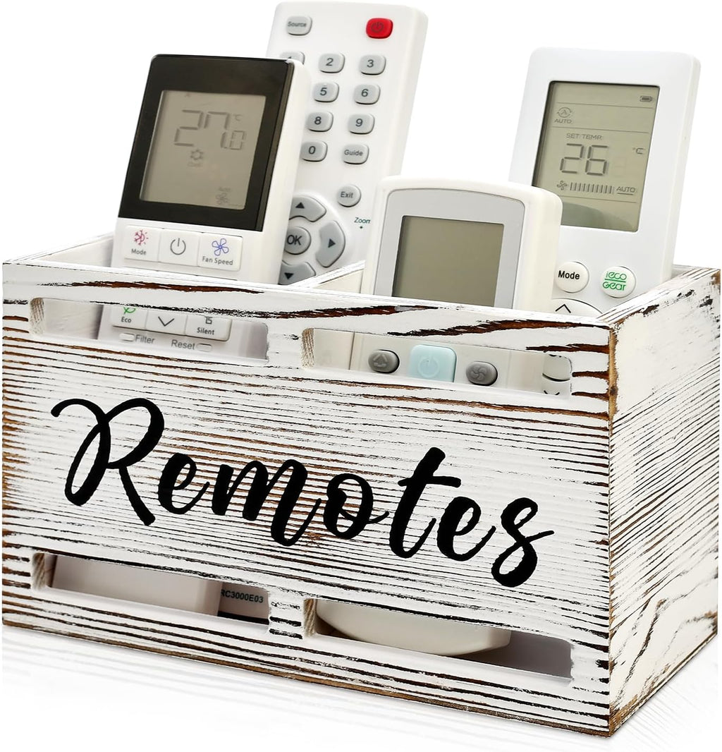 Wooden TV Remote Control Holder Wall Mount Remote Caddy Organizer for Table