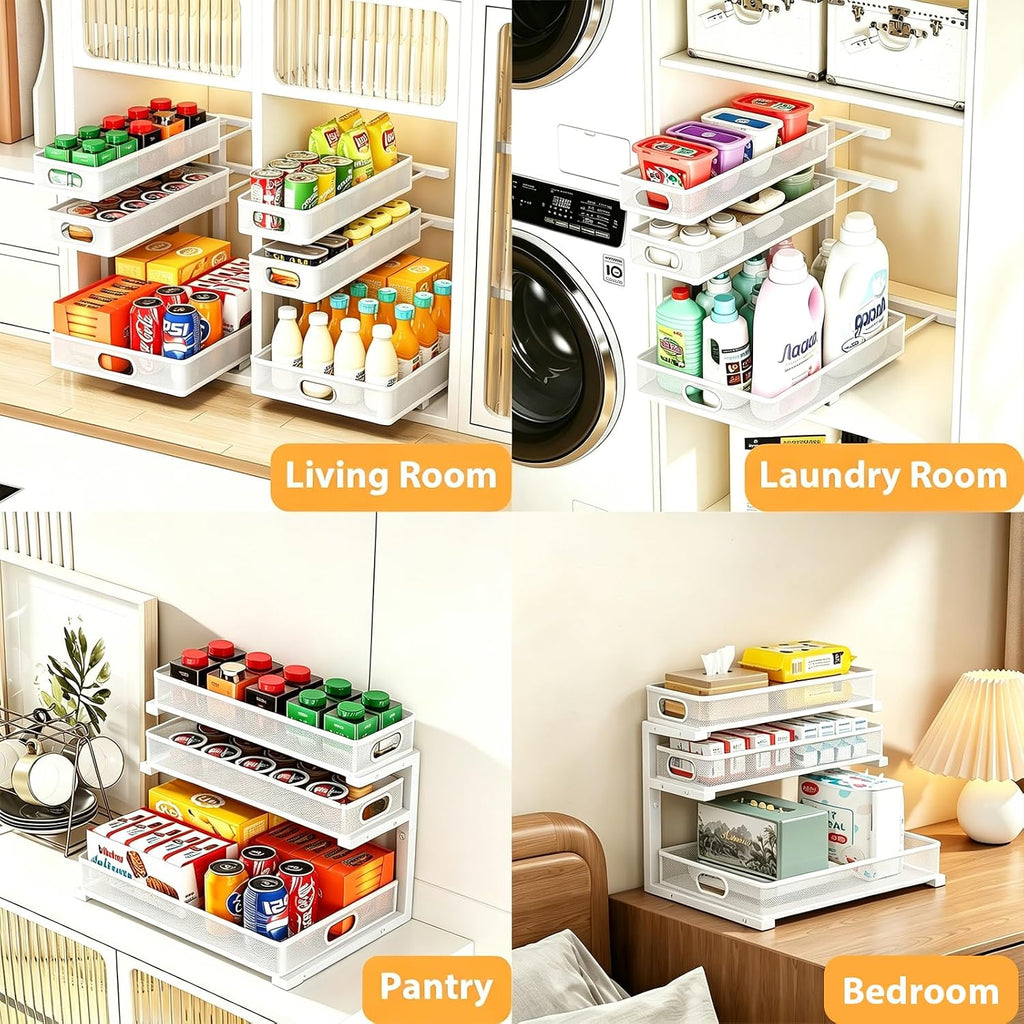 2 Pack Under Sink Organizer, 3-Tier Pull Out Kitchen Cabinet Organizer