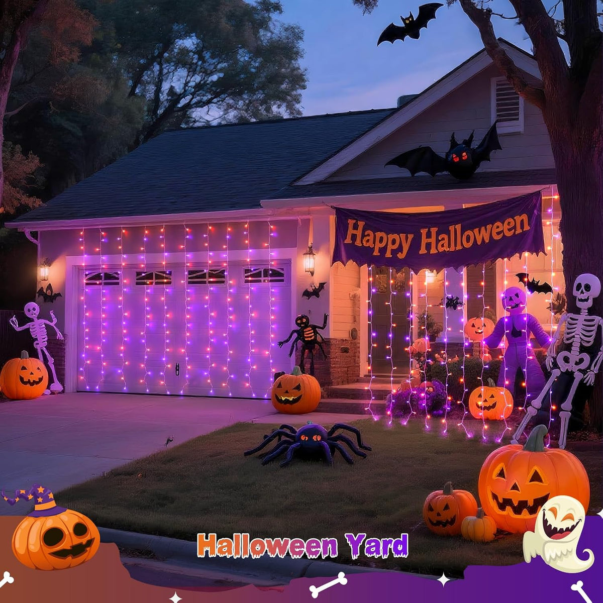 JMEXSUSS 200 LED Halloween Curtain Lights Battery and USB Operated