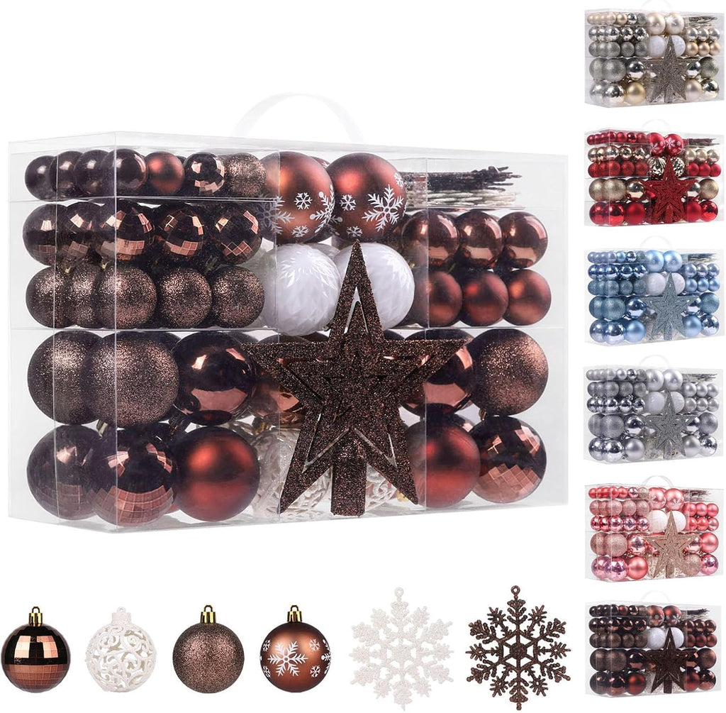 95Pcs Christmas Ball Ornaments Set,Neutral Christmas Tree Decoration Gift, Seasonal Decorative Hanging Ornament Set with Hand-held Gift Package for Xmas Tree (Coffee)