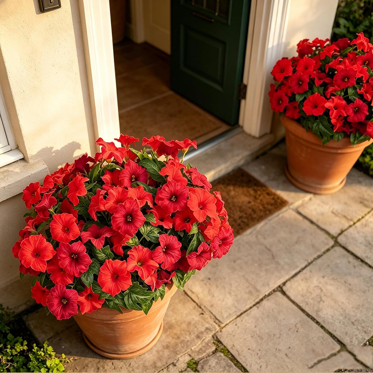 Artificial Flowers for Outdoors, Faux Petunias Spring Summer Decoration, Fake Flowers Plants UV Resistant Look Real Silk Flowers for Outside Planter Front Door Porch Patio Yard (Red)
