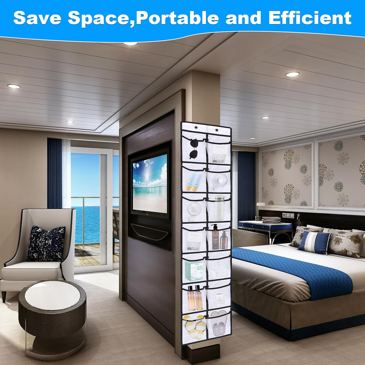 CTTZCKJ Over The Door Organizer For Cruise Ships|Magnetic Door Organizers with 14-Pocket for Cruise Ship|61"x11"|Cruise Over the Door Organizer,Magnetic Shoe Rack for Cruise,Behind-Door Storage