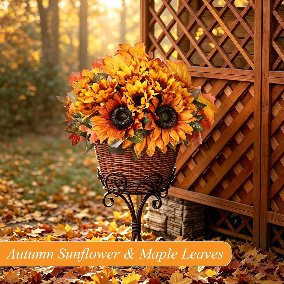 16 Bundles Artificial Fall Flowers with Maples, Fall Orange