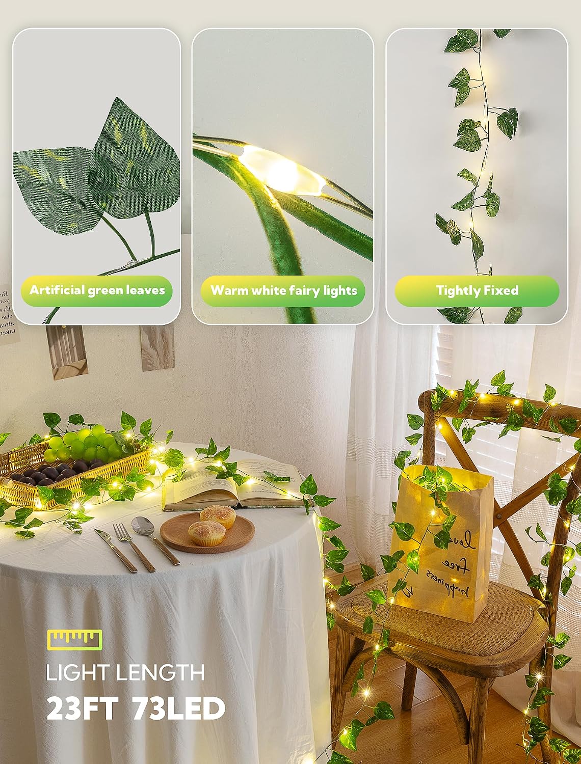 woohaha Pothos Leaf Vine with Fairy Lights Battery Operated
