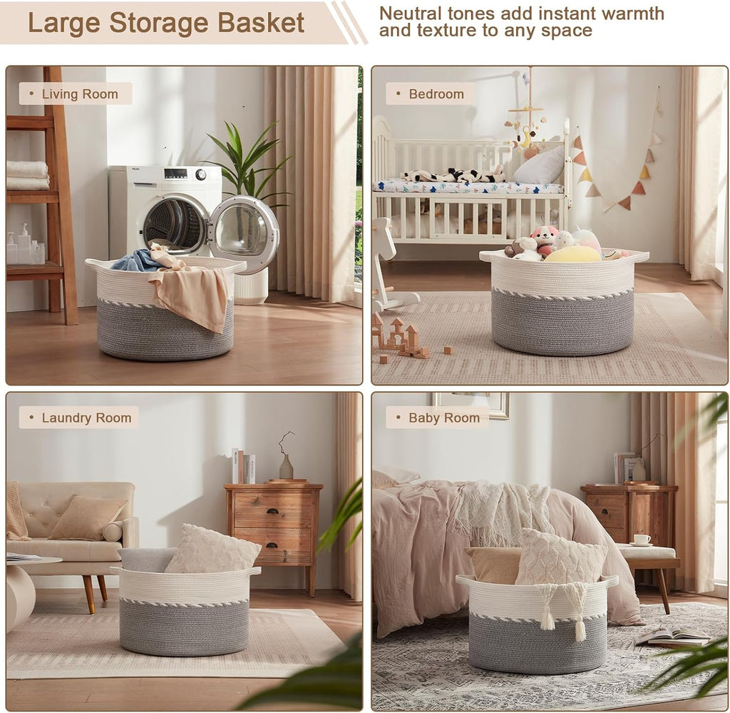 OIAHOMY 125L Extra Large Blanket Basket, Jumbo Cotton Laundry Basket Grey