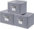 11 inch Woven Fabric Bins, Storage Baskets, Storage Cubes with Reinforced Handles, Organizer Bins for Closet Shelves, Foldable (3, Gray)