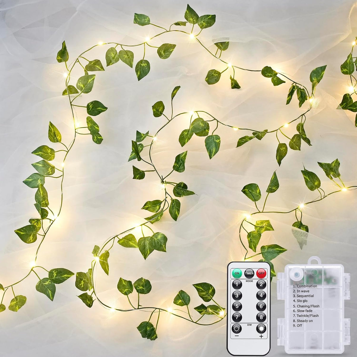 JMEXSUSS 33Ft Vines with Lights Battery Operated, 100 LED, Pothos