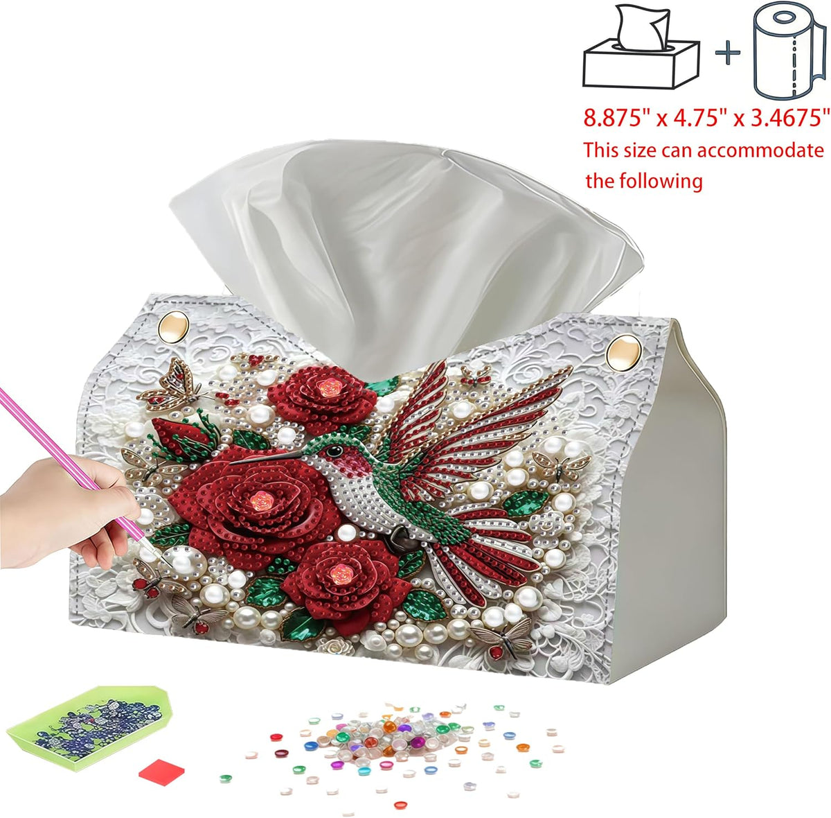NCMCDZS Diamond Art Tissue Box Cover,9.44x9.05x6.29in,1 Pack