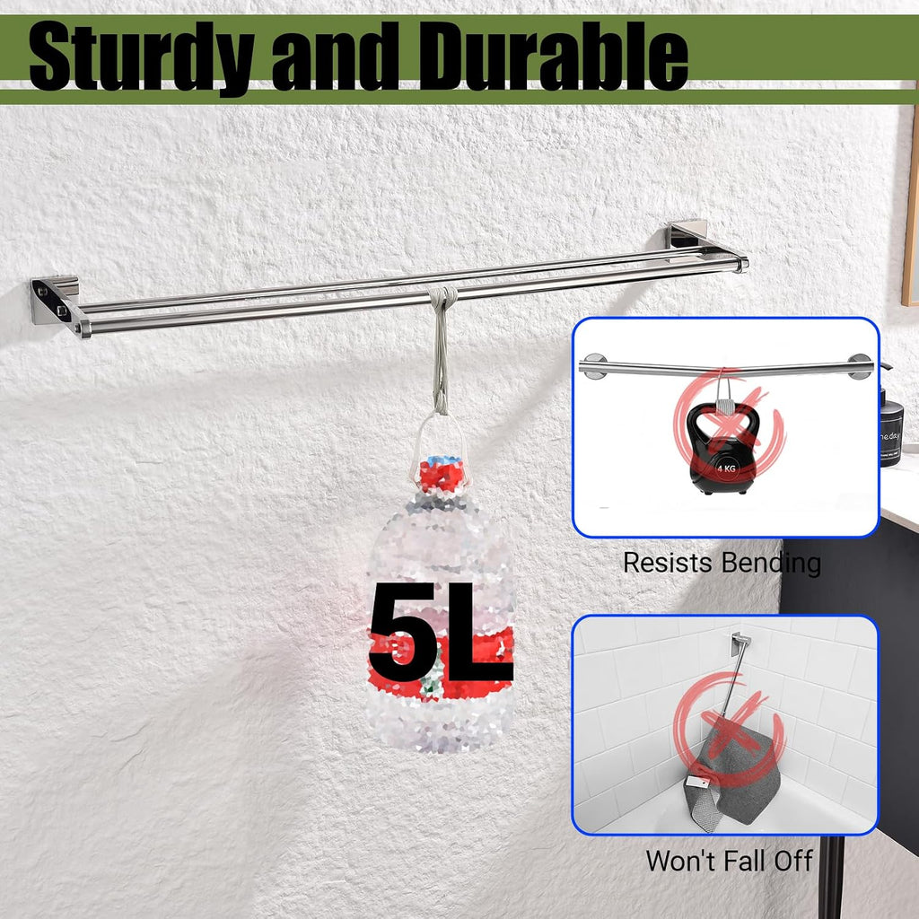 Miyili 30-Inch Double Bath Towel Bar with Square Base Polished