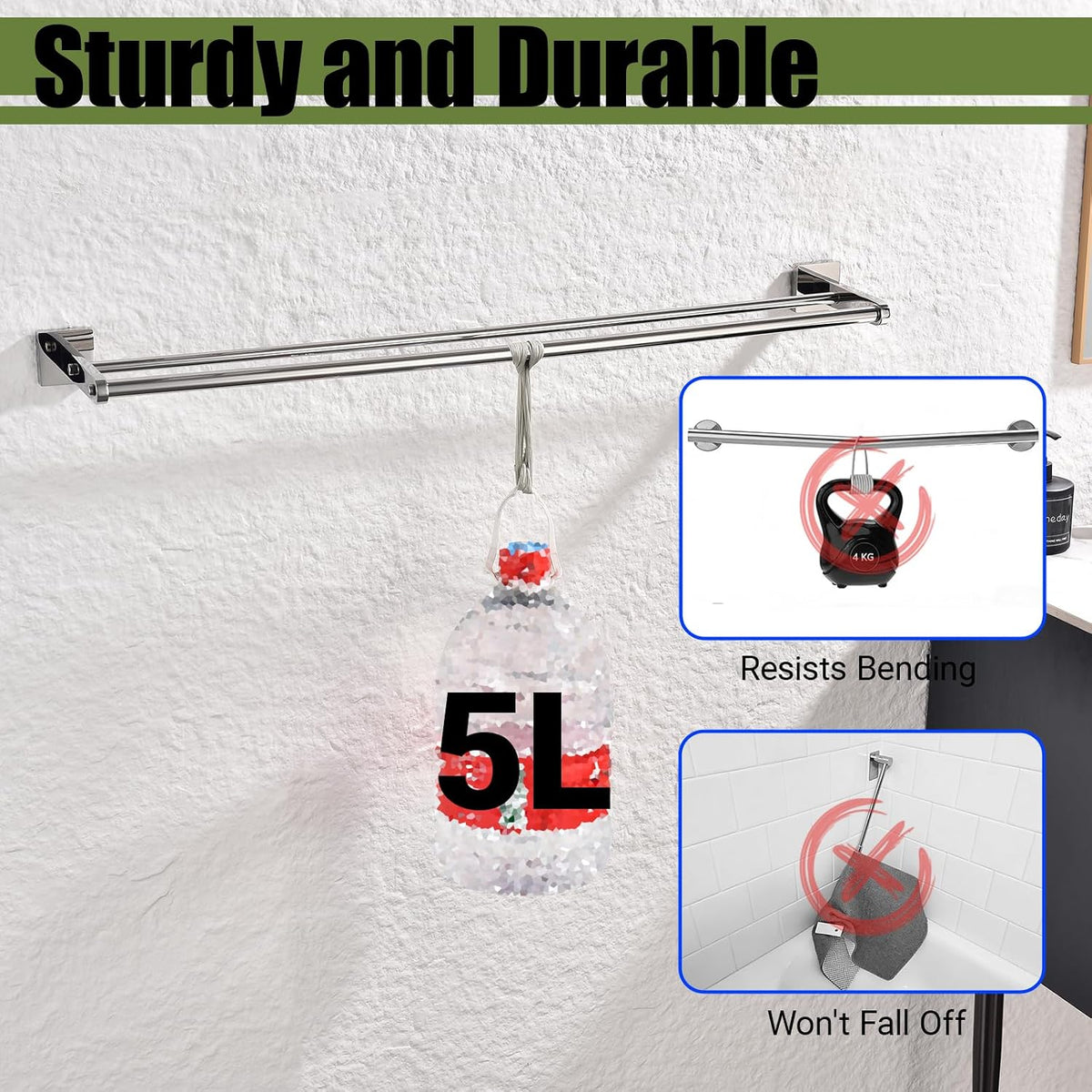 Miyili 30-Inch Double Bath Towel Bar with Square Base Polished