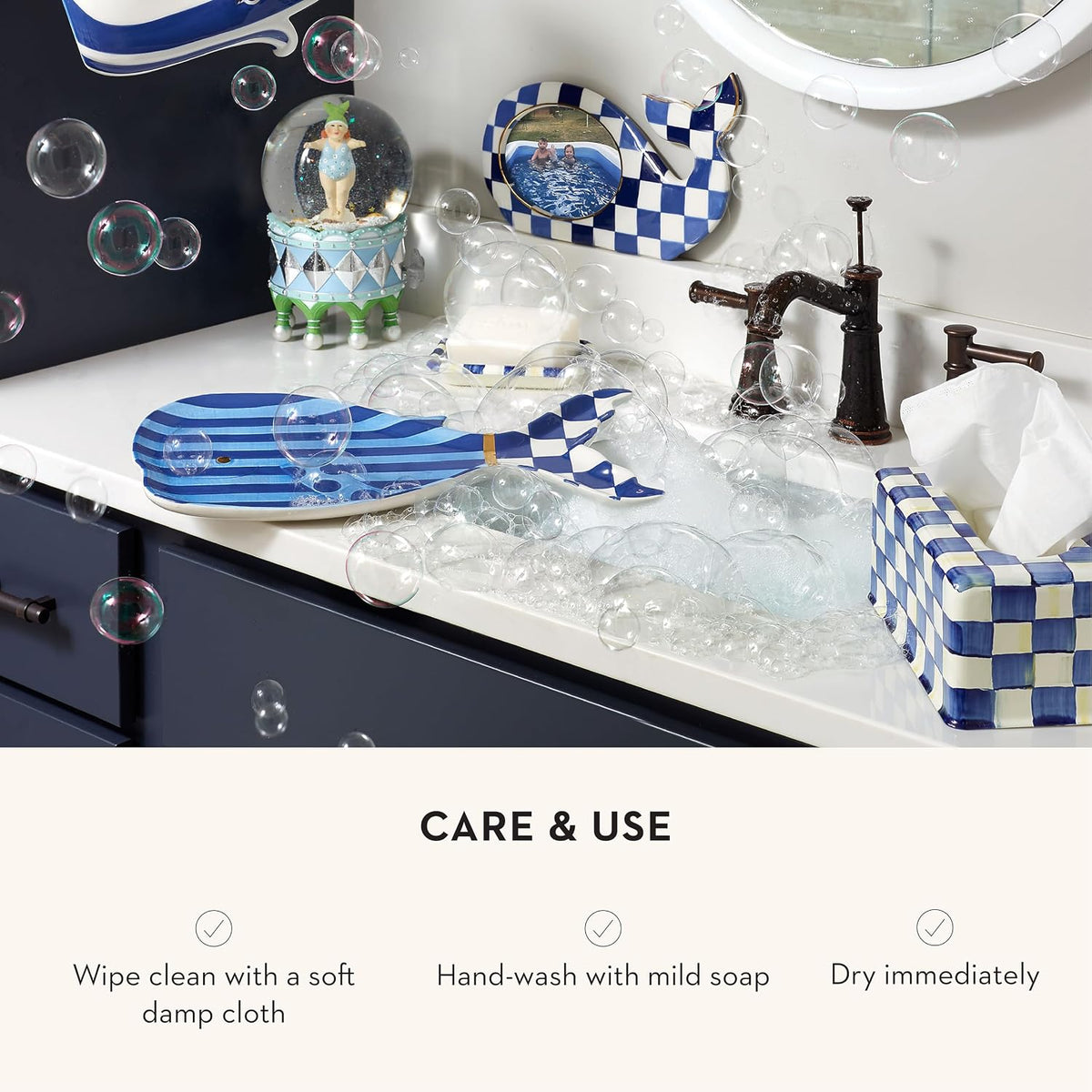 MACKENZIE-CHILDS Tissue-Box Cover, Blue-and-White Royal Check, Square
