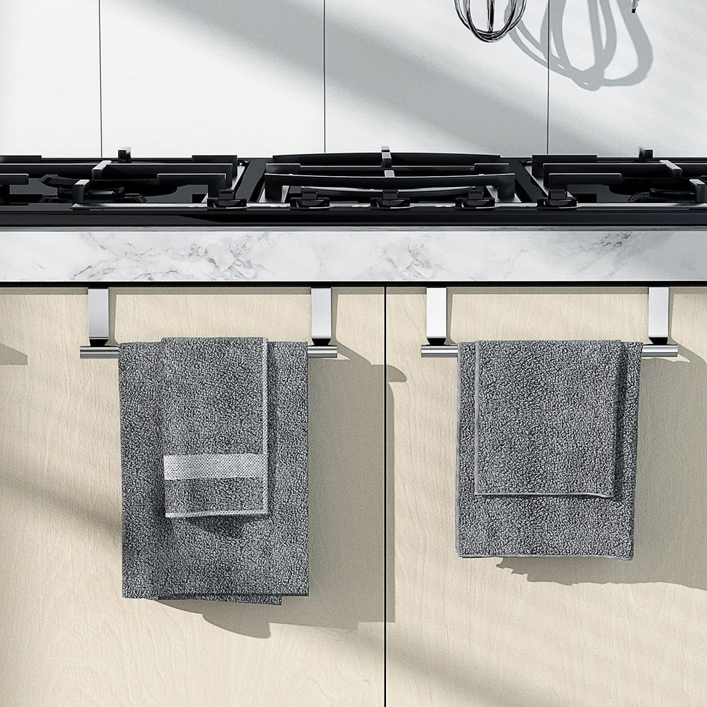 Over Cabinet Towel Bar, Stainless Steel Towel Holder, Silver, 2 Pack
