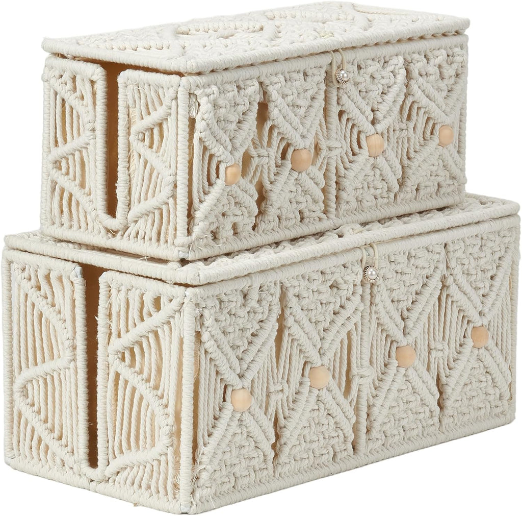 2PCS Cable Management Box Handmade Macrame Cord Organizer Basket