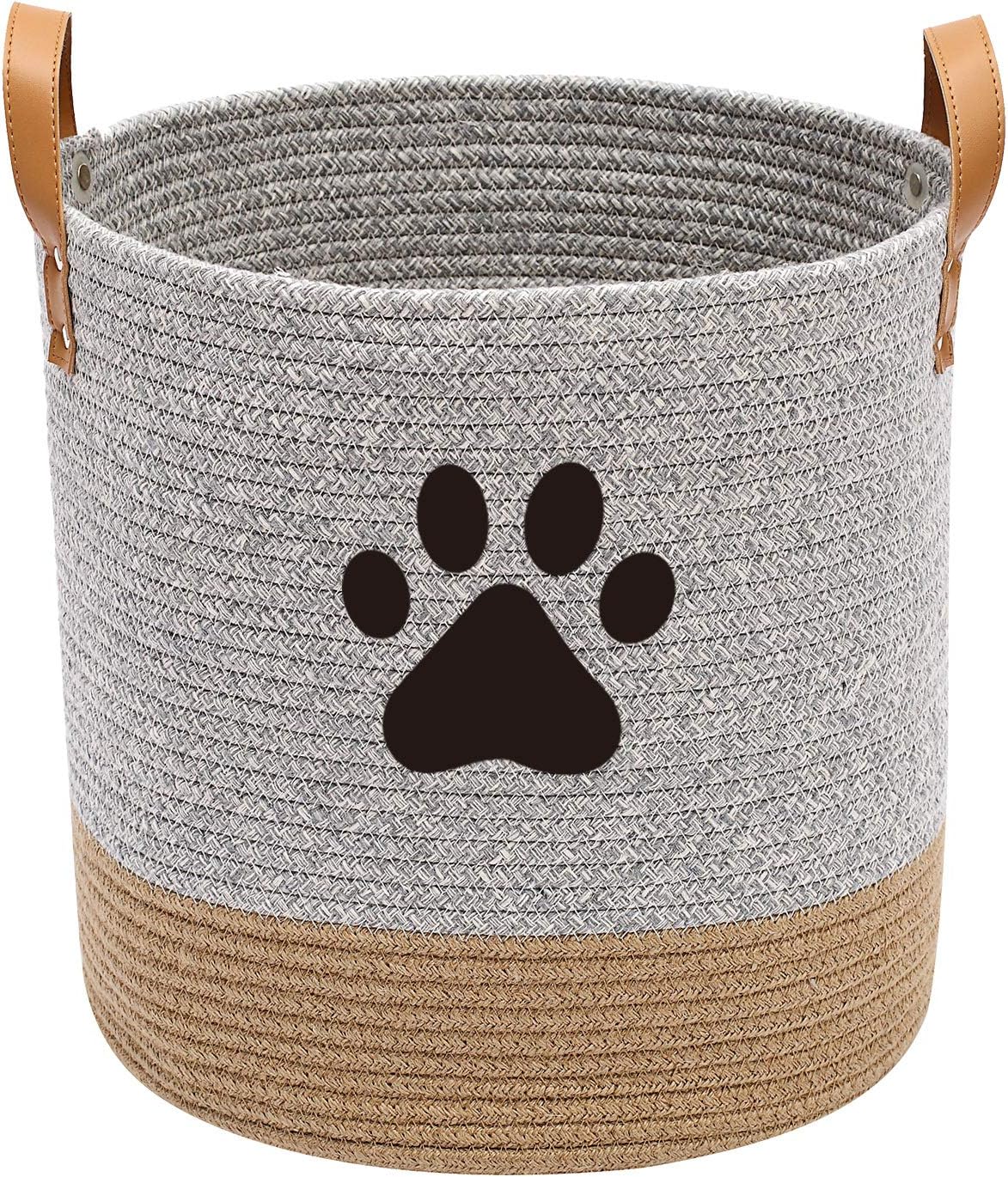 Cotton dog toy basket storage, puppy toy basket, puppy bins, laundry basket blanket storage bin - Perfect for organizing pet toys, blankets, leashes, pee mats and diapers - Graykhaki