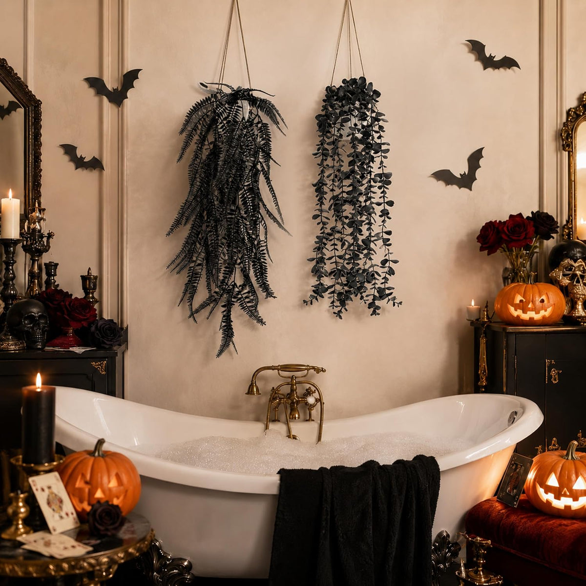 Der Rose 4 Pcs Fake Gothic Plants for Halloween Bathroom Decor Indoor