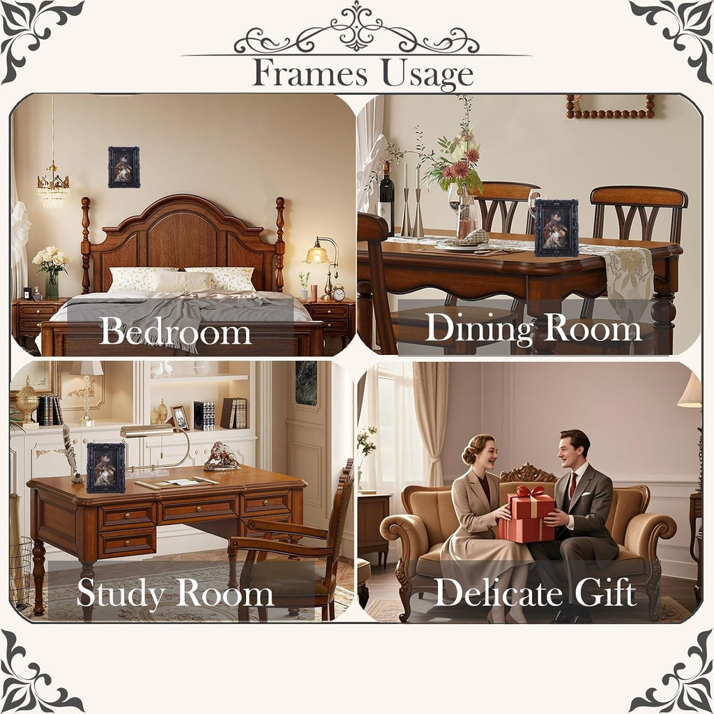 4x6 Vintage Picture Frames Ornate Black Antique Picture Frames 4x6 photo frame with Front Glass for Wall Hanging and Tabletop Unique Home Decor Wall Decor Living Room Victorian Style